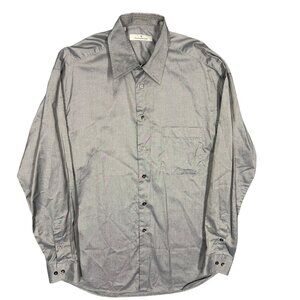 Ermenegildo Zegna Dress Shirt Long Sleeve Button Up Silver Cotton 41 16 Large
